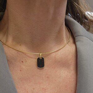 Gold filled over 925 sterling silver adjustable choker dog tag black zirconia